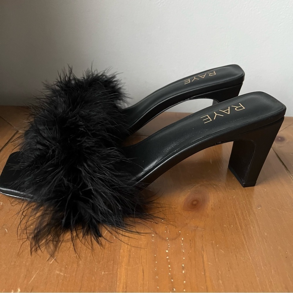 RAYE Revolve Women’s Dita Heel Black Leather Turkey Feather Upper Toe Slip On 10 - Picture 6 of 14